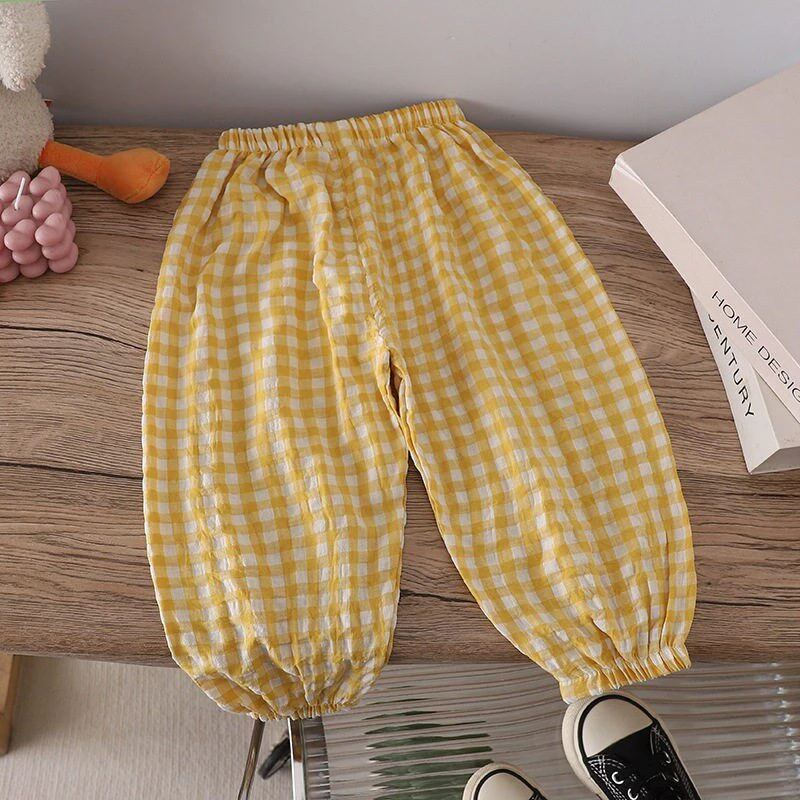 Children Plaid Trousers Summer Clothing Loose Casual Girl Boy Anti Mosquito Pants Kids Clothes Thin Fashion Popular Bloomers