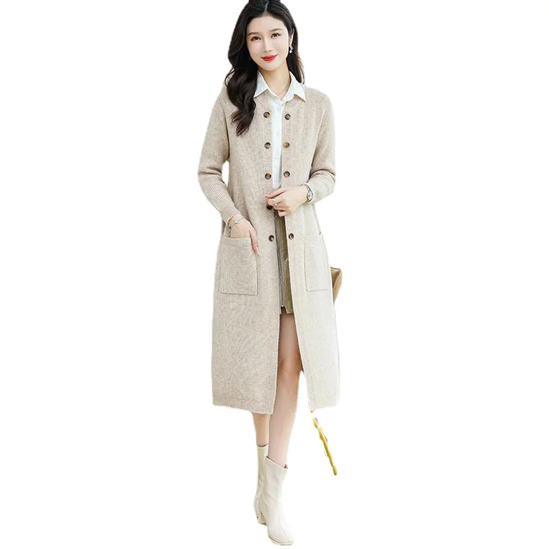 Autumn Winter Fashion Women Wool Knitted Cardigan Coat New Long Windbreaker High End Women Slim Fit Wool Sweater Cardigan Coat