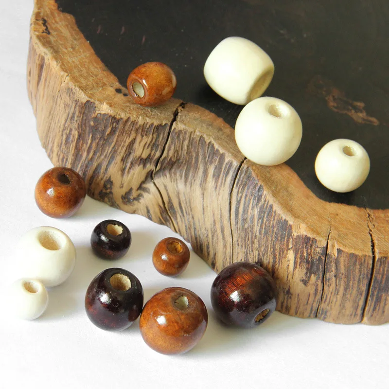 50 Pcs/lot Vintage Natural Wood Loose Beads 10/12mm Coffee/Brown/Beige Big Hole Oval Wooden Beads for Hair Braiders Accessories