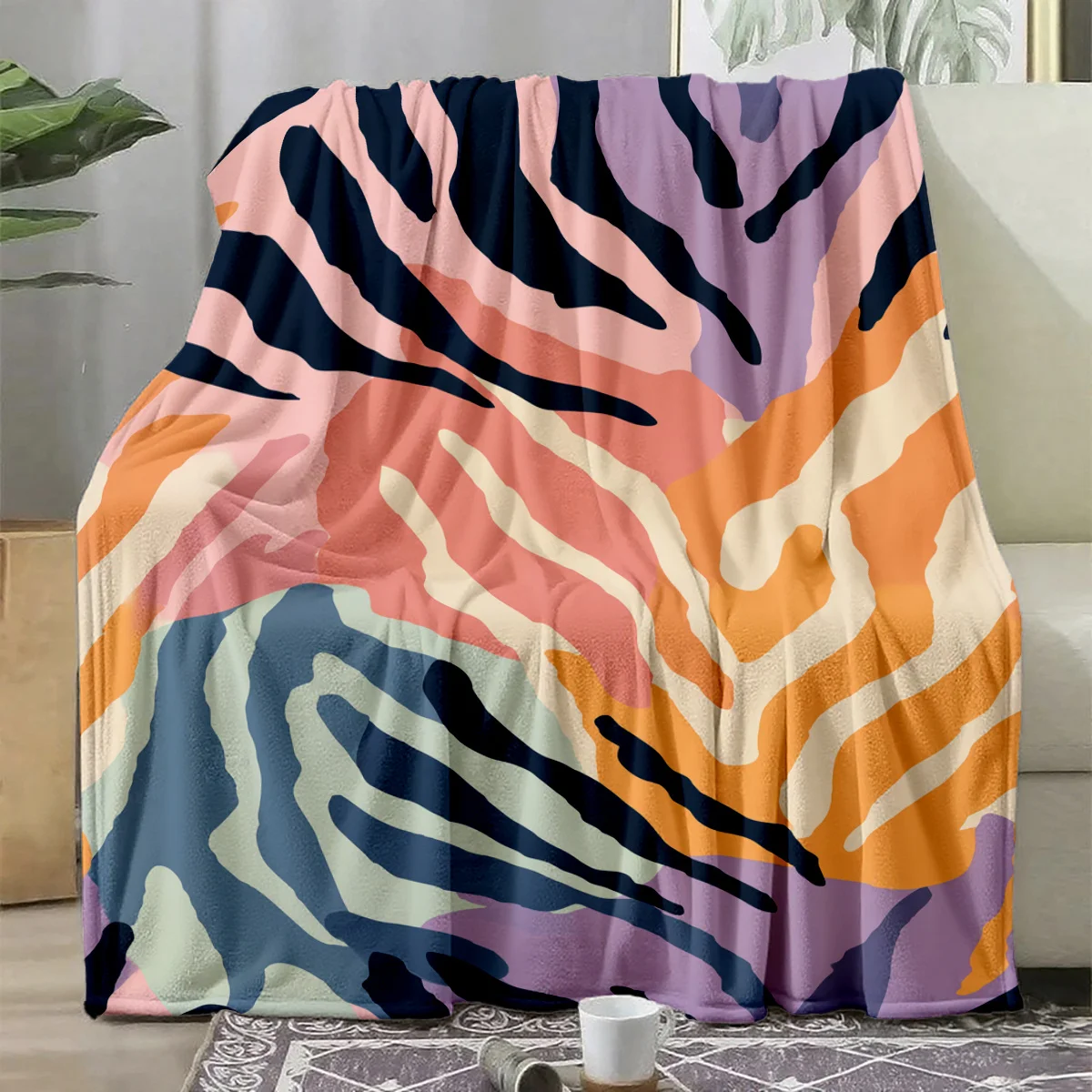 Vibrant Abstract Zebra Stripe Throw Blanket Cozy Boho Geometric Plush Lap Throw for Sofa Bed Living Room Modern Home Decor Gift