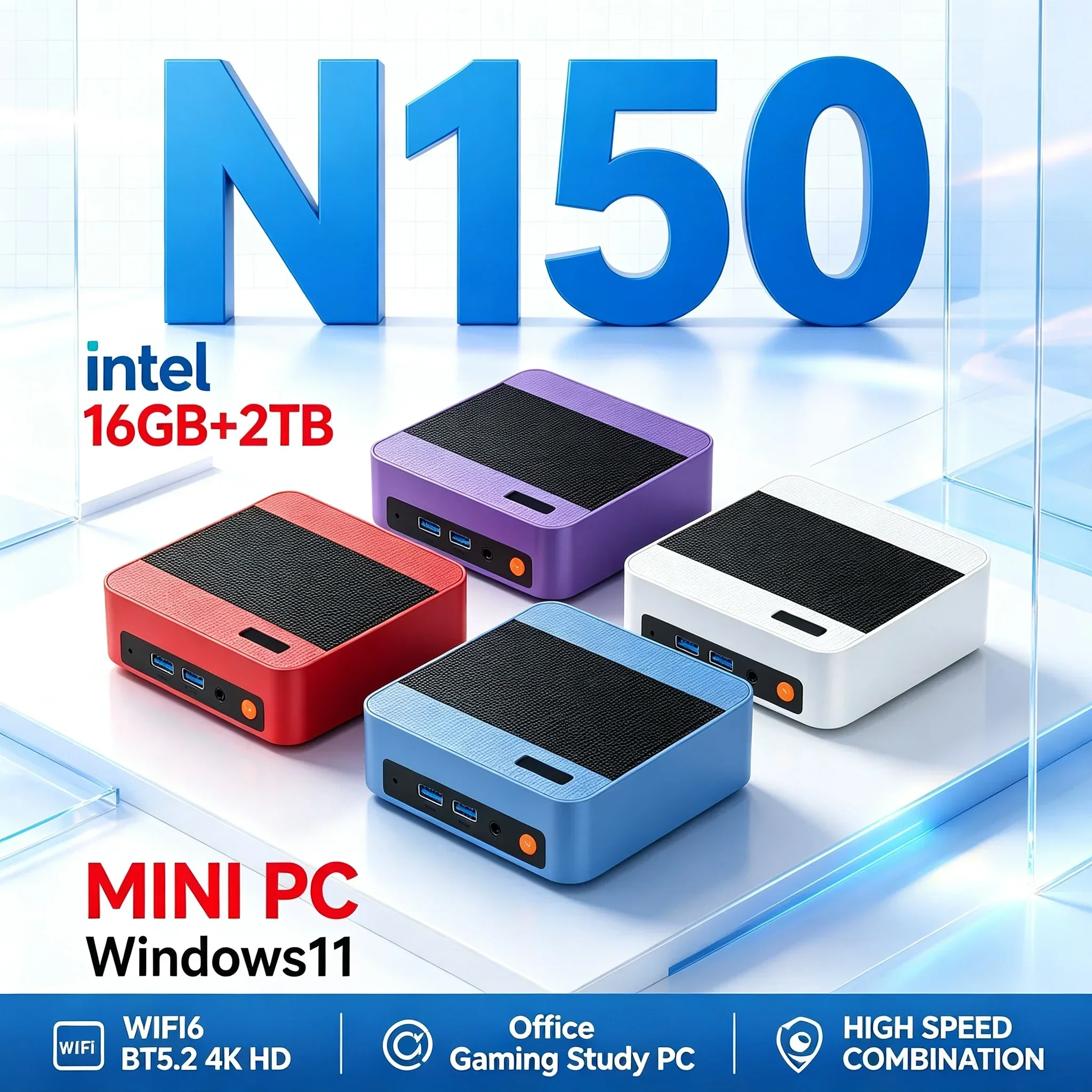 Mini PC Host Intel N150 Windows11 16GB RAM 1TB 2TB SSD WiFi6 BT5.2 Office Small Desktop Computer For Home Business Working