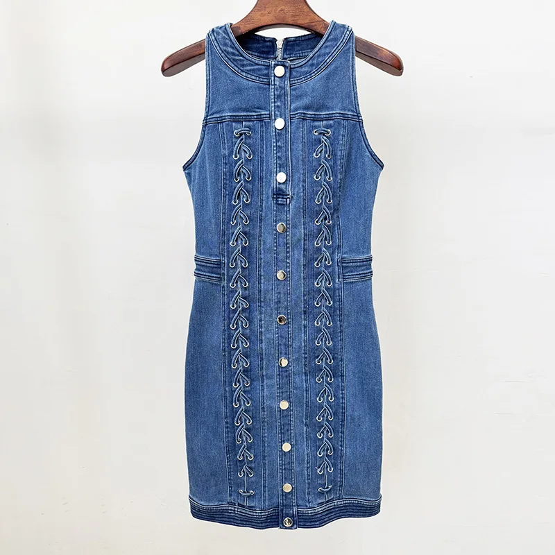 Fashion Sleeveless Denim Dress Women Sexy Backless Smocked Mini Vestido Luxury Streetwear for Concert Music Festival Outfit
