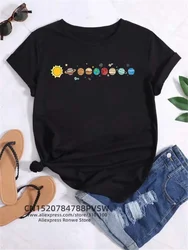 Moon Planet Space Women Print T-Shirts Girl Fashion Funy Casual Round Neck Short Sleeve Streetwear Female Clothes Vintage Tops