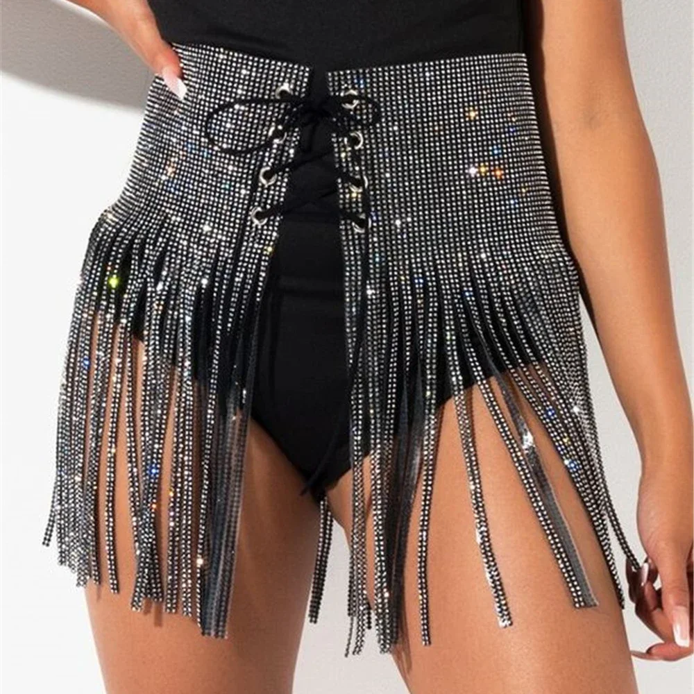 

Women Sequin Tassel Metal Mini Skirt Wrap Festival Party Club Beach Bikini Skirt Fringe High Waist Skirts Womens A Line Skirts