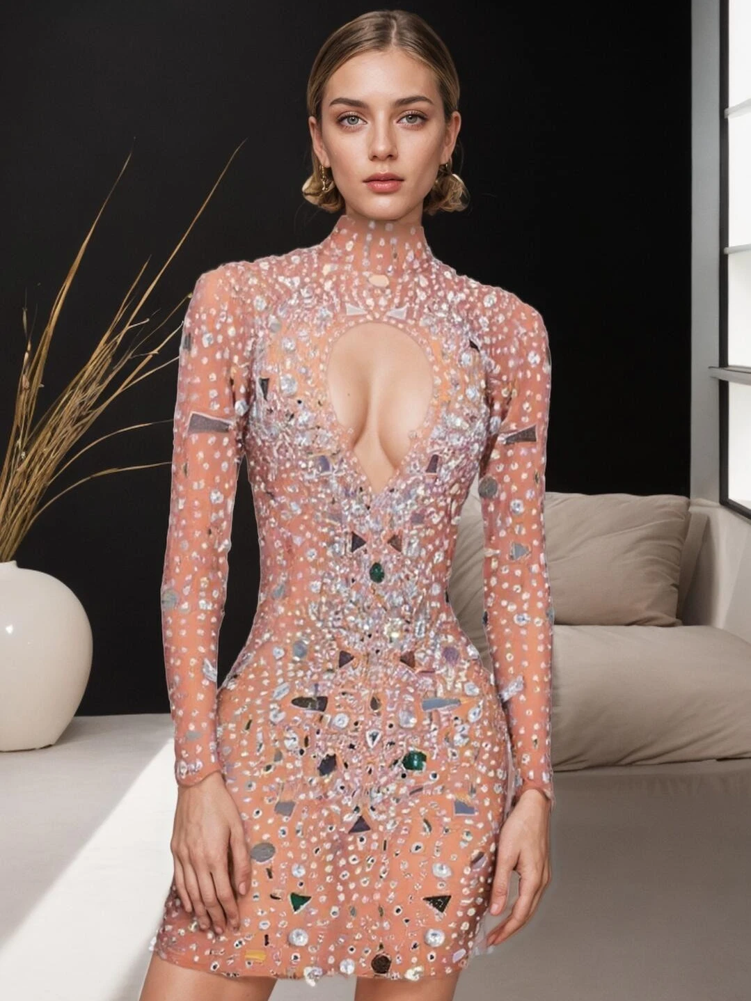 

Fashion Super Flash Rhinestone Sequins Mini Skirt Female Singer Nightclub Performance Skirt Crystal Embellished Dresses Vestito