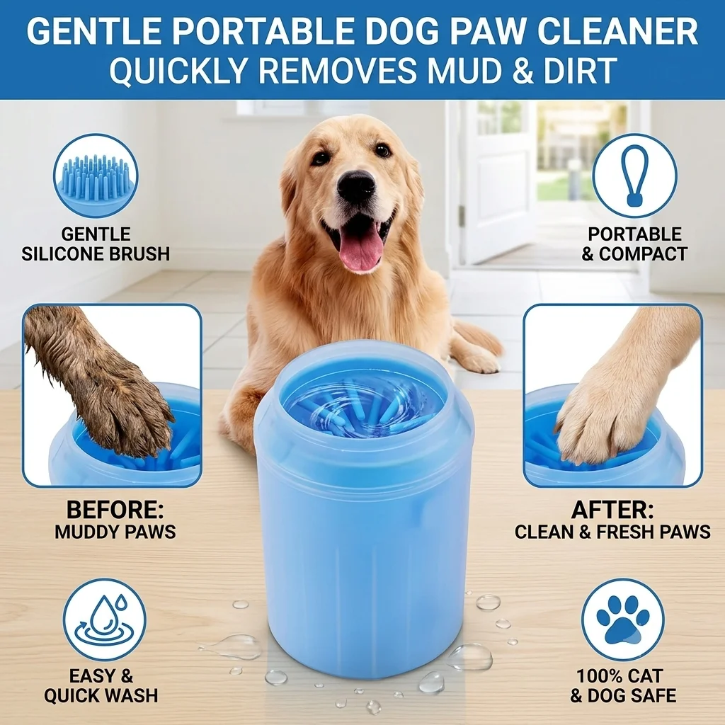 Dog Paw Cleaner - 휴대용 실리콘 반려동물 발 세척 컵,