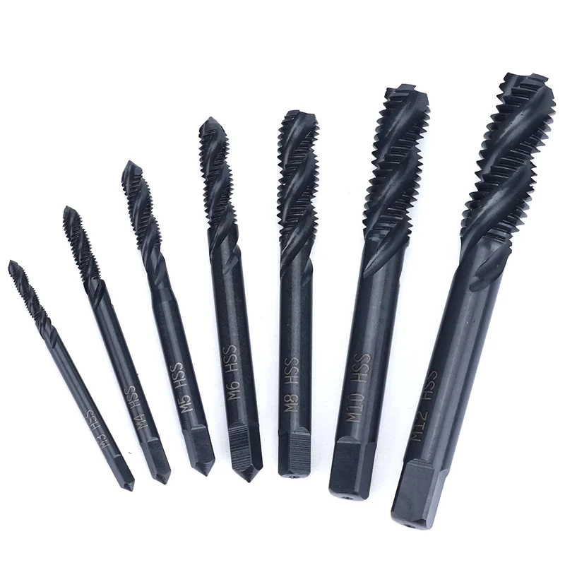 7pcs High-Speed Steel 6542 Nitrided Machine Tap Set M3-M12 Spiral Groove Thread Tapping Easy Chip Removal Tool for Precision Mac