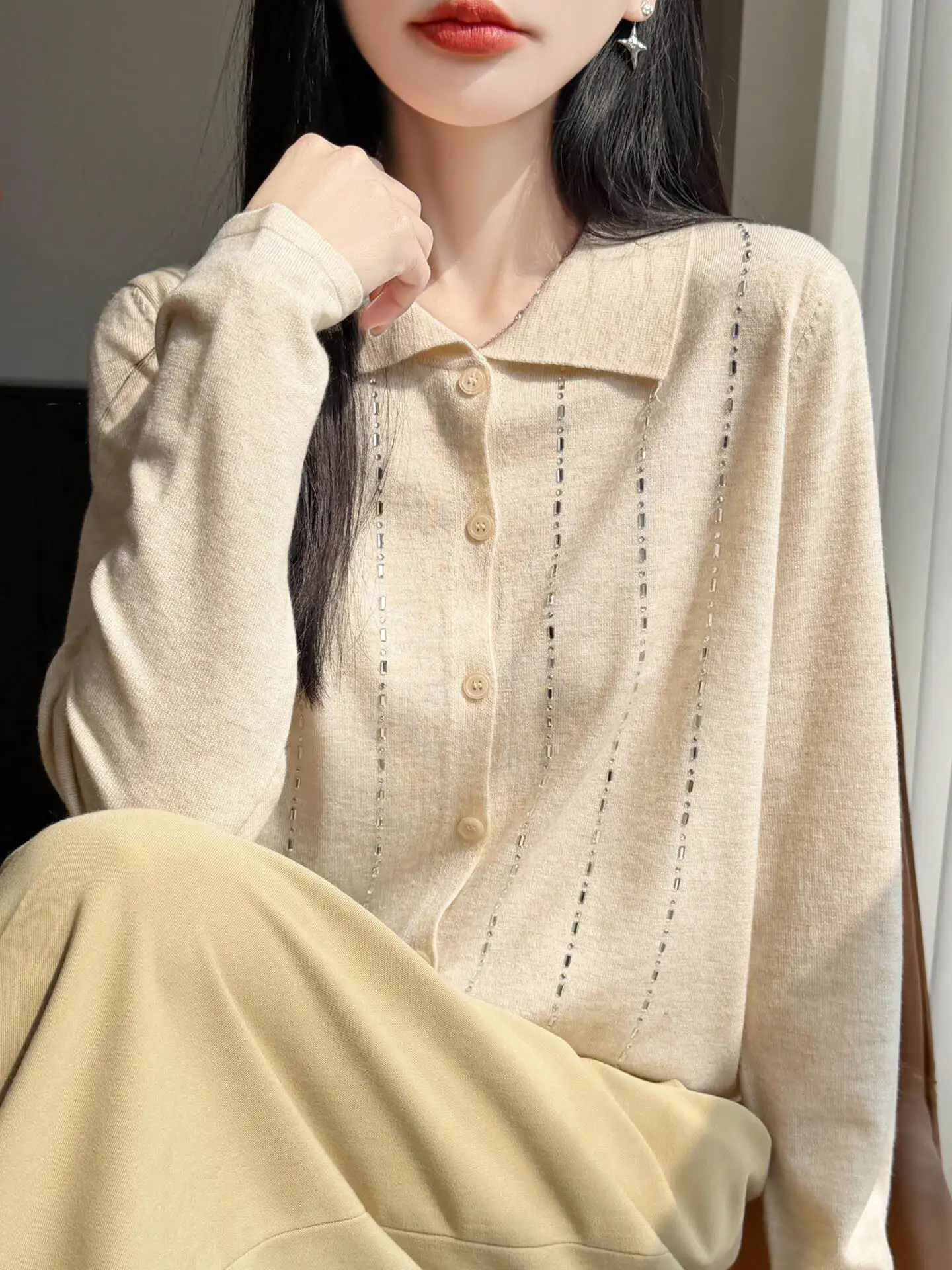 

Stylish Slimming Knitted Open Cardigan Coat Women's Spring Autumn Fashionable Large Size Women's Top Button Stand Collar