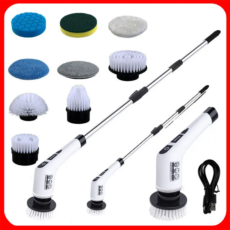 Brosse de nettoyage électrique 9 en 1 2000 mAh, outil de nettoyage pour salon, salle de bain et cuisine