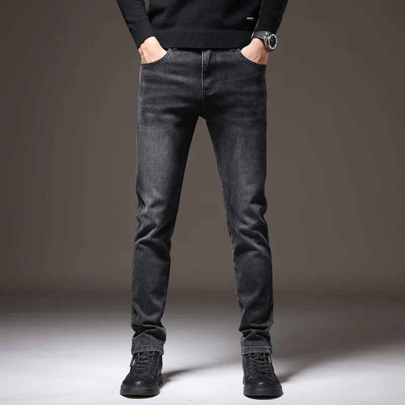 2024 Lente Herfst Nieuwe Mannen Jeans Elastische Slim Fit Rechte Buis Losse Lichte Broek Casual Heren Broek D0054