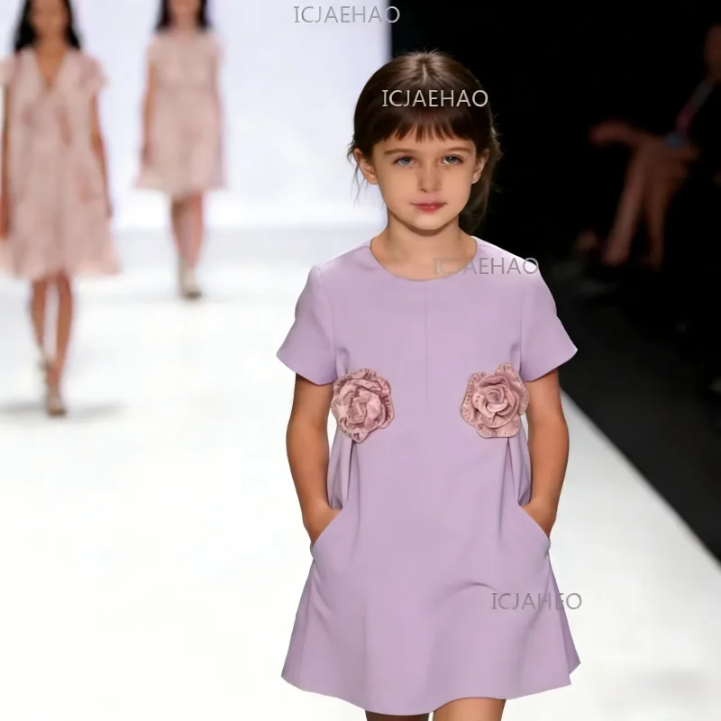 

Flower Girl Dress New 3D Rose Floral Applique A Line Children Party Formal Birthday Celebration Outfit Elegant Pageant Costume