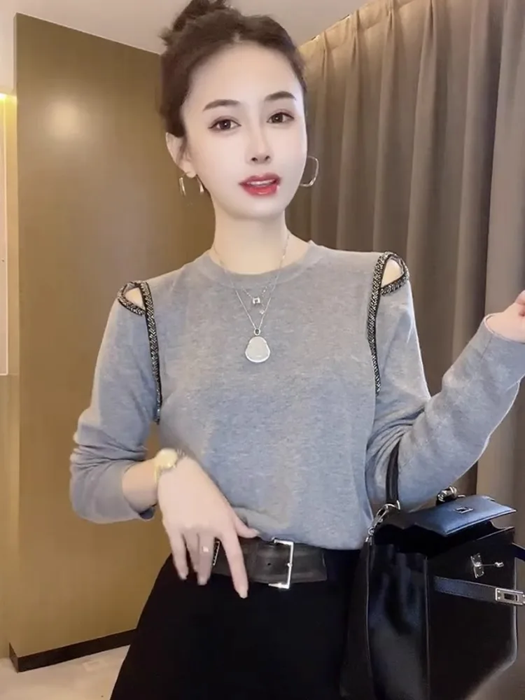 Trendy Gestrickte Basis Schicht Top frauen Herbst Winter Neue Heiße Sle Faion oulder Bared Abnehmen Faul Sle ular irt