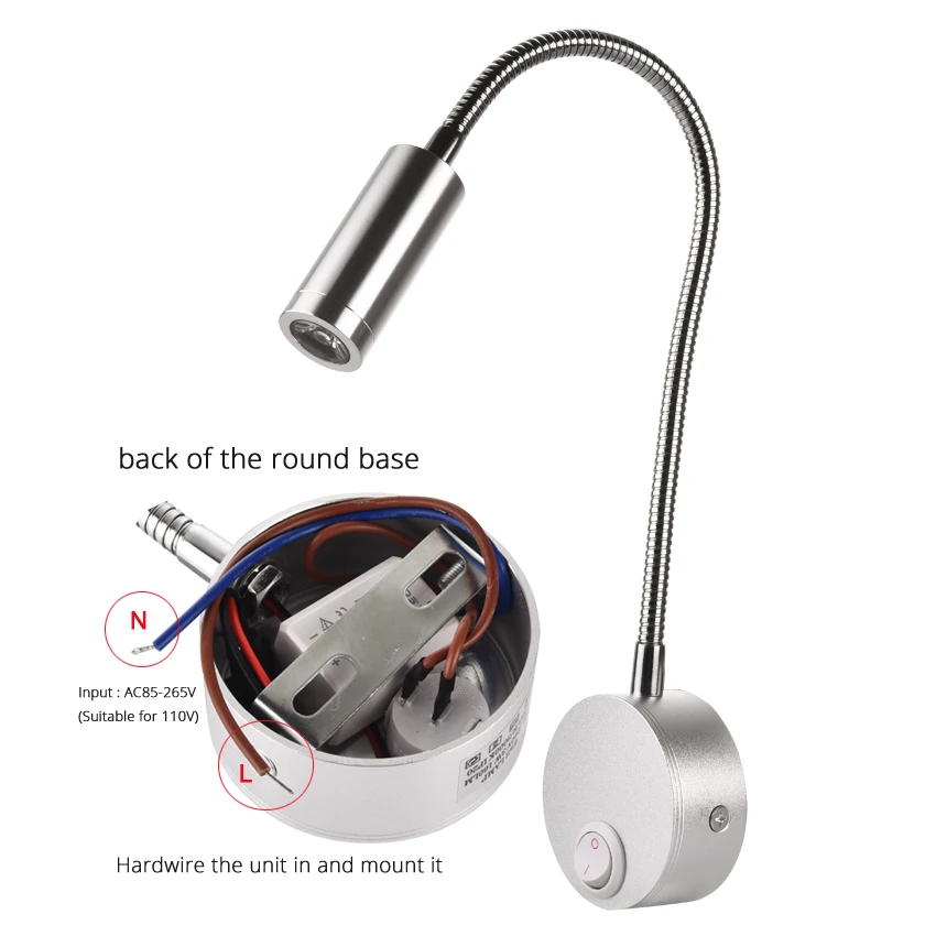 3W Wandlamp Schansen Nachtkastje Werken Studie Leesboek muur Nachtverlichtingsarmaturen Gooesneck Passen Spot LED Wit Zwart Zilver