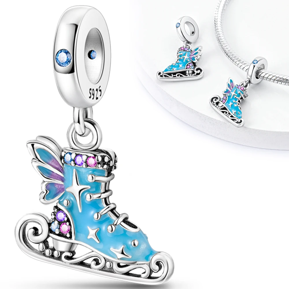 Figure Skate Pendant Silver Plated Fit Pandora Charms Silver Plated Original Bracelet for Jewelry Making