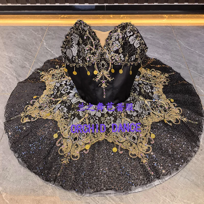 Women black base silver gray lace V-neck spaghetti strap corset professional tutu ballet costume gilded scroll rhinestone pendan