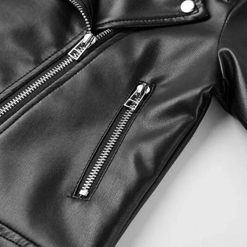 Immagine 6: Giacca in pelle da neonato Giacca da motociclista casual in PU per bambini primaverili e autunnali Cappotto da ragazza