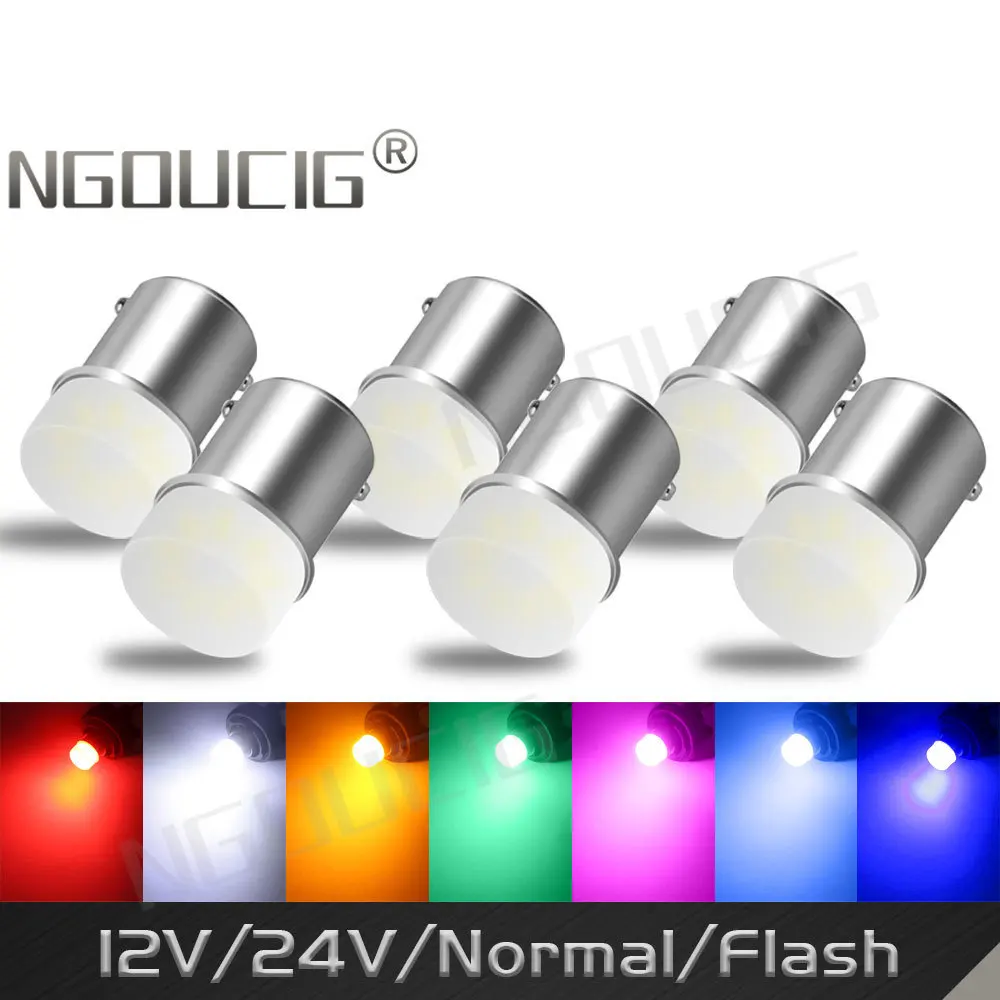 

NGOUCIG 12V 24V 1157 Lamp 1156 Led Bulbs P21W Strobe BA15S BAY15D P21/5W R5W R10W Flash Flashing Brake Reverse Car Lights Truck