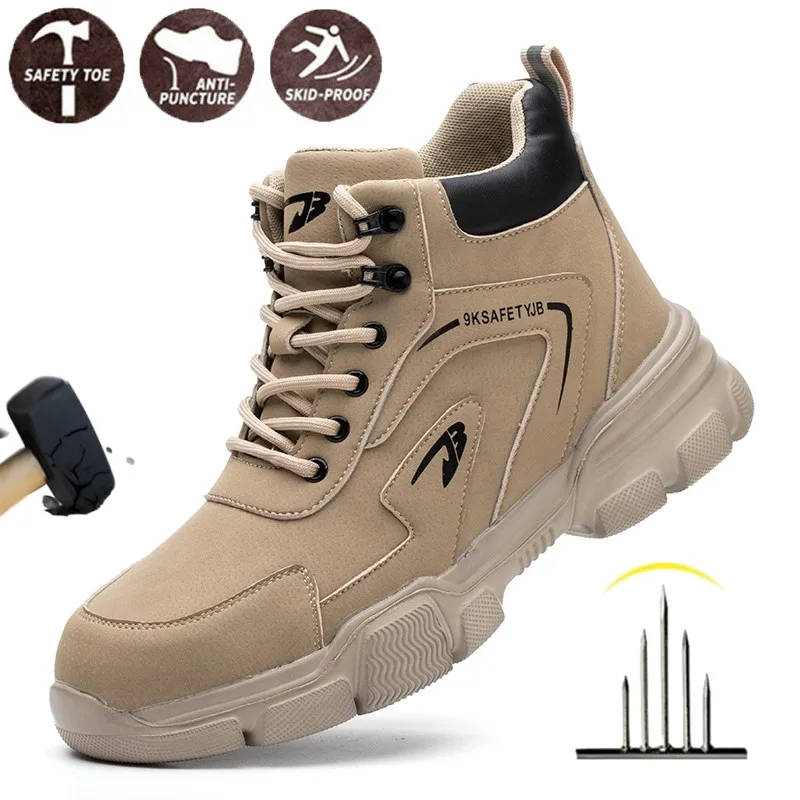 

Steel Toe Safety Shoes Men, Anti-Puncture Anti-Smash Non Slip Industrial Work Boots Lightweight Kevlar-Midsole Protective Shoes