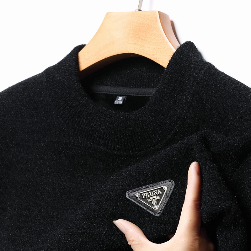 High End Brand Fashion Men\'s Sweater Printed O-Neck Autumn Winter Casual Plush Korean High Quality Thickened Pullover Men\'s Wear