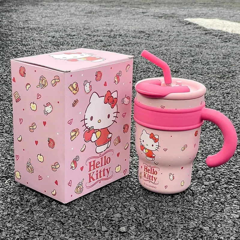 Sanrio Cinnamoroll My Melody Hello Kitty Straw Cup Large Capacity Good Looking Double Drink Handheld Cup Kawaii Thermos Cup Gift