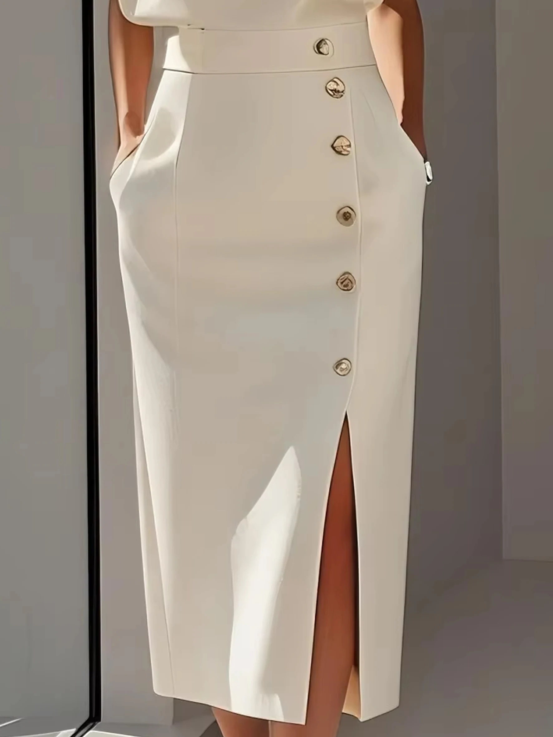 

Women's Fashion Elegant Casual Sleeveless Button High Street Slim Maxi Dress O Neck Slit Ladies Party Evening Dress 2026 Summer