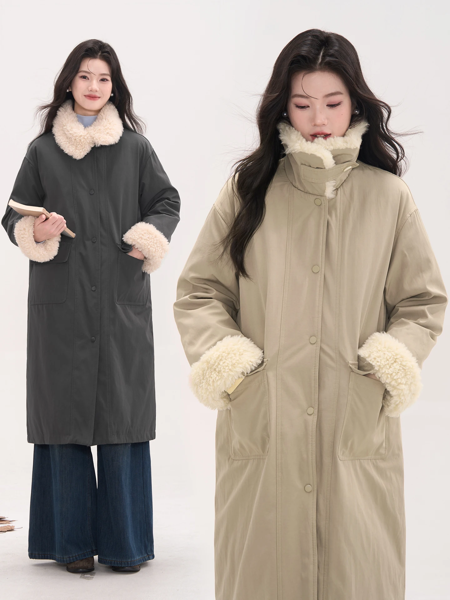 

Heme Casual Long eepskin Collar Cotton Jaet Women's Winter Coat Floral Field Window Thiened Mid-Length Straight Cut