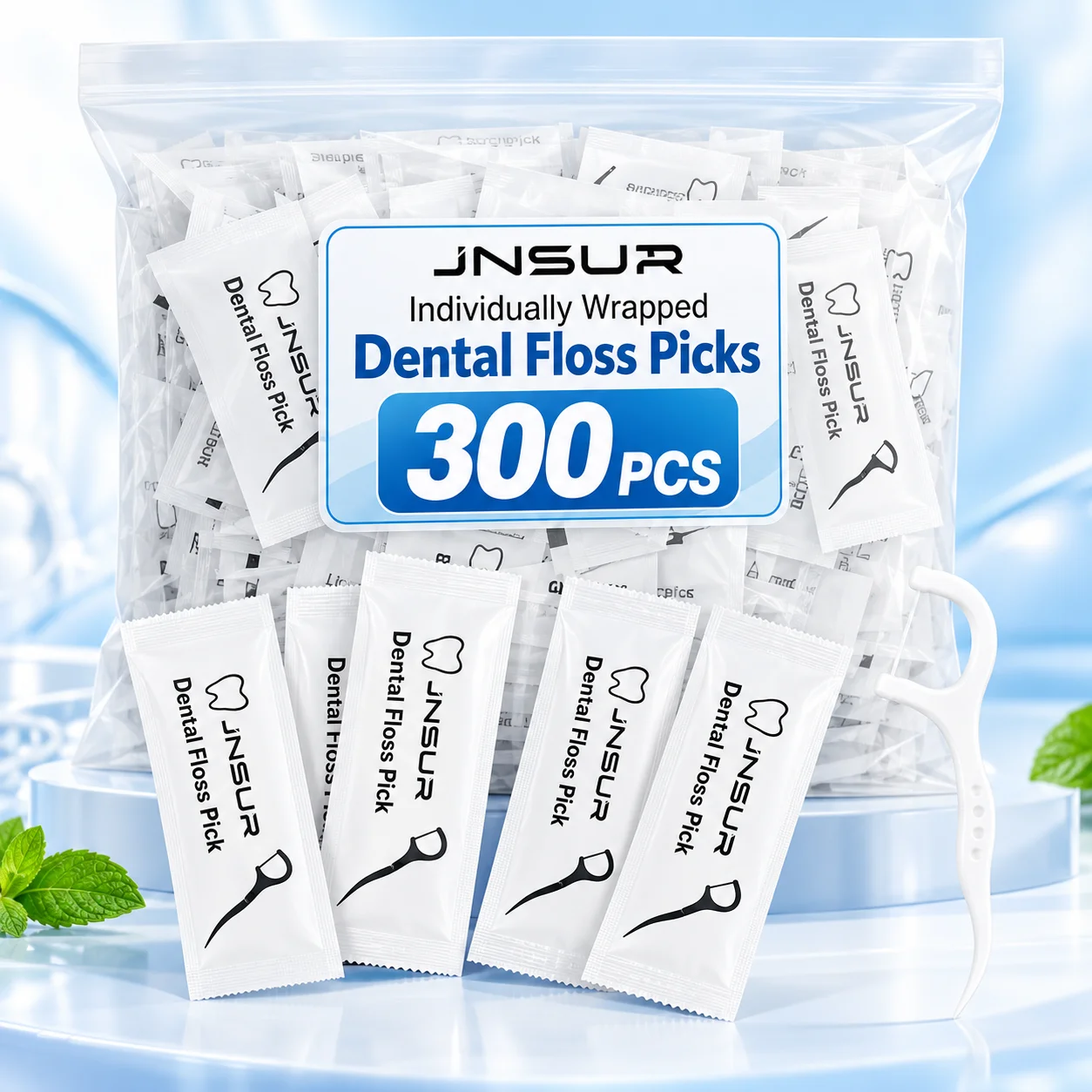 JNSUR Individually Wrapped Dental Floss Picks 300/600Pcs Portable Hygienic Flosser Toothpicks Strong Thin Floss Interdental Oral