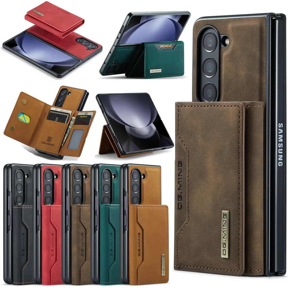 

2 In 1 Leather Wallet Case For Samsung Galaxy Z Fold 7 6 5 4 3 Magnetic Cards Holder Pocket Kickstand Protective Phone Cover