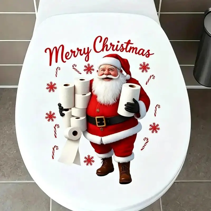 Funny Santa Claus Toilet Lid: Sticker Self Adhesive Waterproof Removable Bathroom Christmas Decor