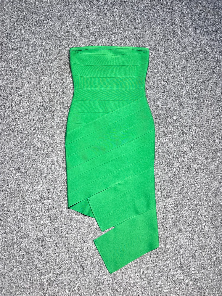 Sexy senza spalline irregolare drappeggiato vestito dalla fasciatura delle donne verde senza maniche Backless asimmetrico vestiti aderenti Celebrity Party Evening