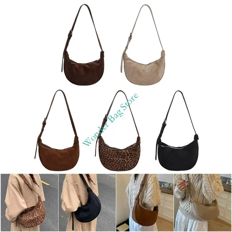 

H3CB Crescents Shoulder Bag Women Faux Suedes Crossbody Bag Hobos Purse Clutches Handbag with Adjustable Strap Underarm Bag