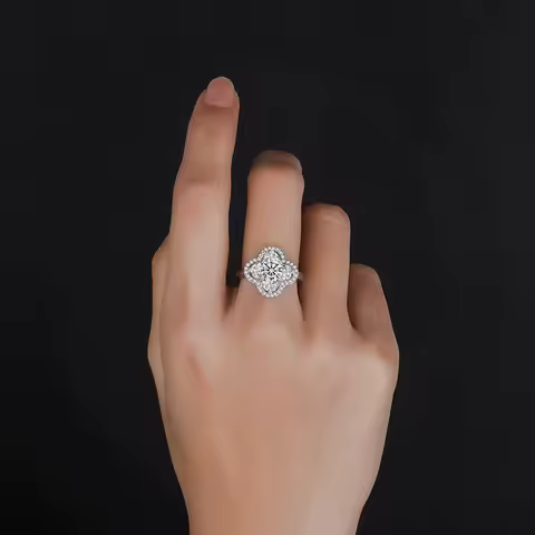 FIRERING 1 Moissanite Clover Ring with Certificate Passed Diamond Test S925 Silver Women Romantic Jewelry Gift