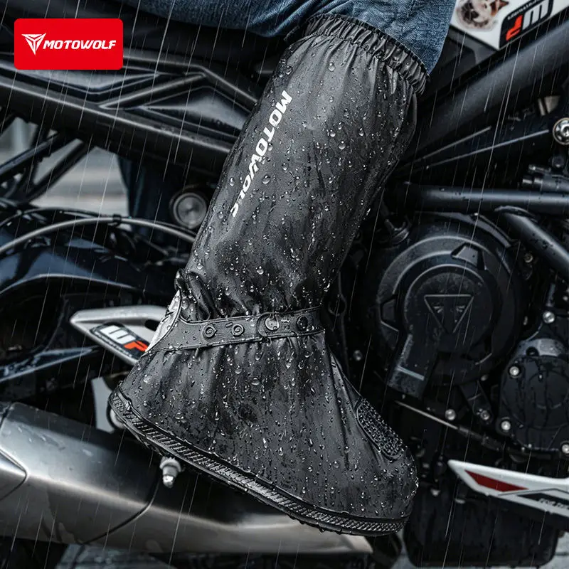 Waterproof Shoe Covers for Motorcycle Boots Reusable Foldable Rain Boot Shoe Cover with Zipper Non-Slip Reflector Rain Gear