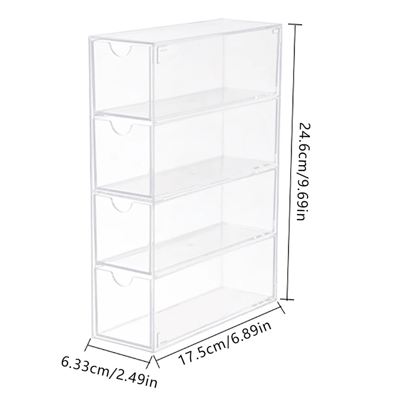 Caixa plástica transparente do armazenamento da gaveta, cremalheira Dustproof do armazenamento, artigos de papelaria do Desktop, vidros, cosmético, 4-Layer, 1PC