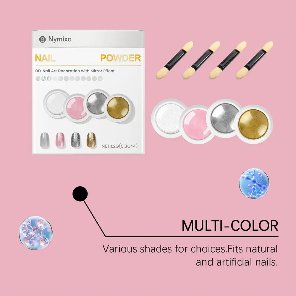 4-kleuren Aurora Magic Mirror Powder Nail Glitter Chrome Pigment Dust Effect voor Nail Art Decor Manicure Design