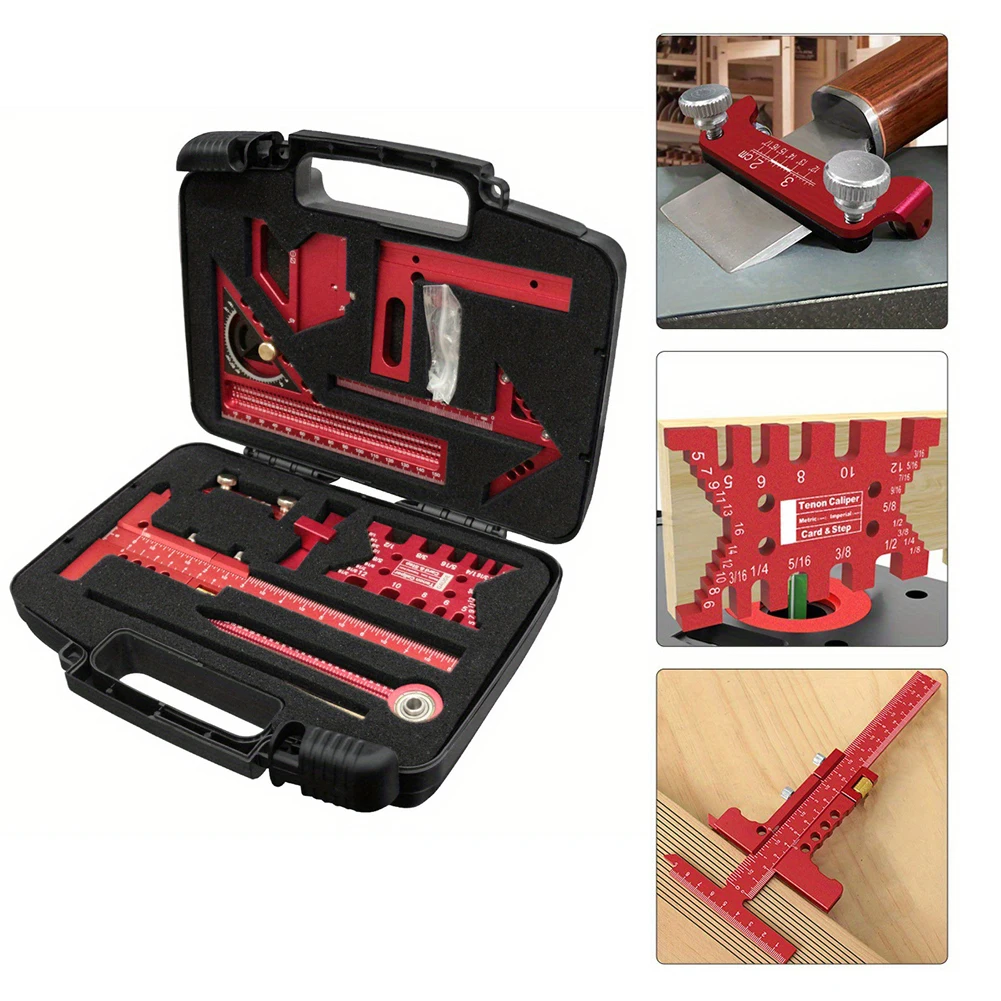 Aluminum Alloy Square Angle Ruler Dovetail Center Scribe Layout Marking Tool Set For Woodworking Carpentry Measuring Kit