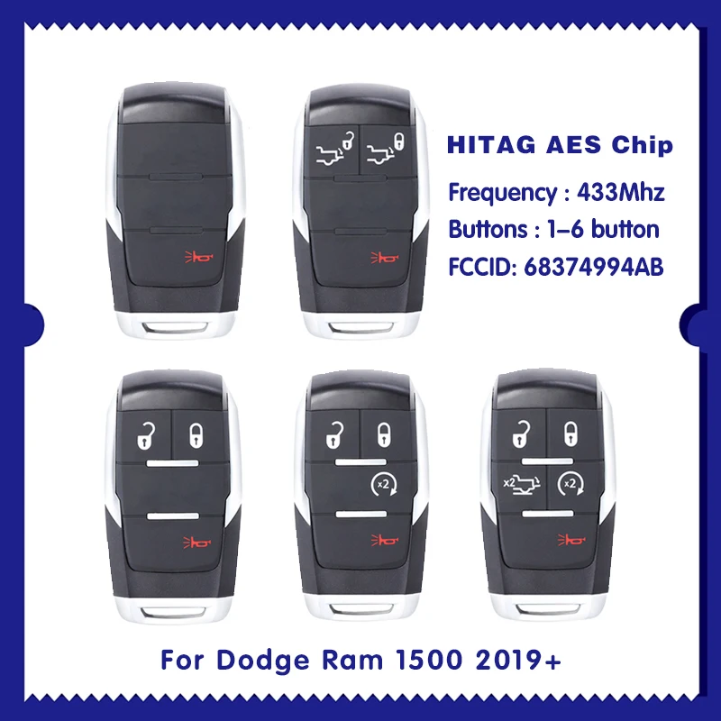 

For Dodge Ram 1500 2019+ Smart Key 5Buttons GQ4-76T HITAG AES PCF7953M 433MHz CN087045