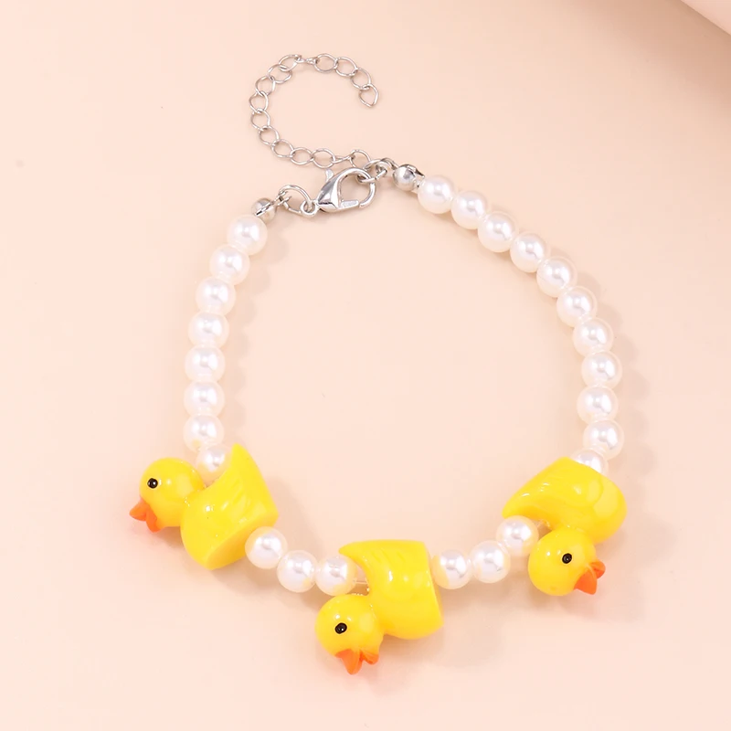Cute Handmade Imitation Pearl Bracelets for Women Cartoon Yellow Duck Charms Bracelets Jewelry DIY Birthday Party Gifts