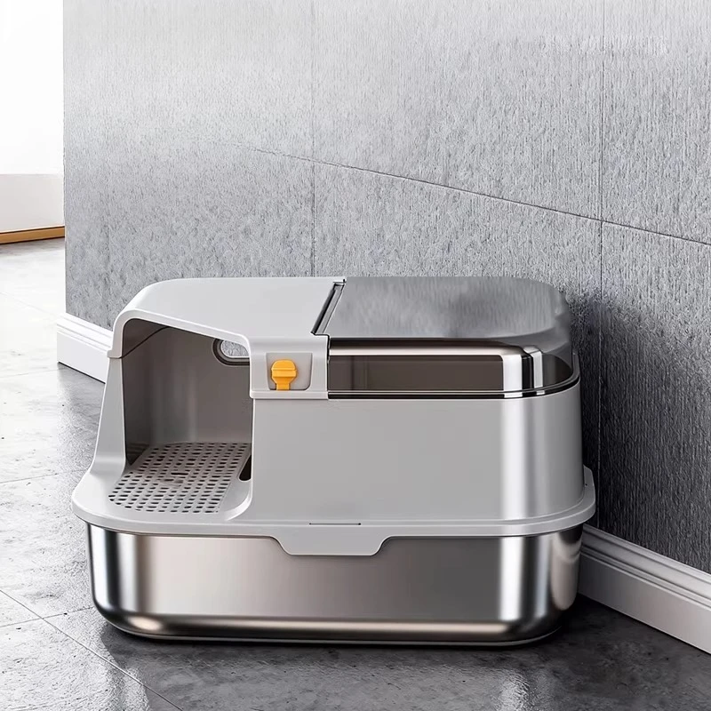 

Closed cat Litter Box Hiding Stainless Steel Toilet Side Entrance cat Litter Box Sandbox Extra Large Gato Accesorios Home Items