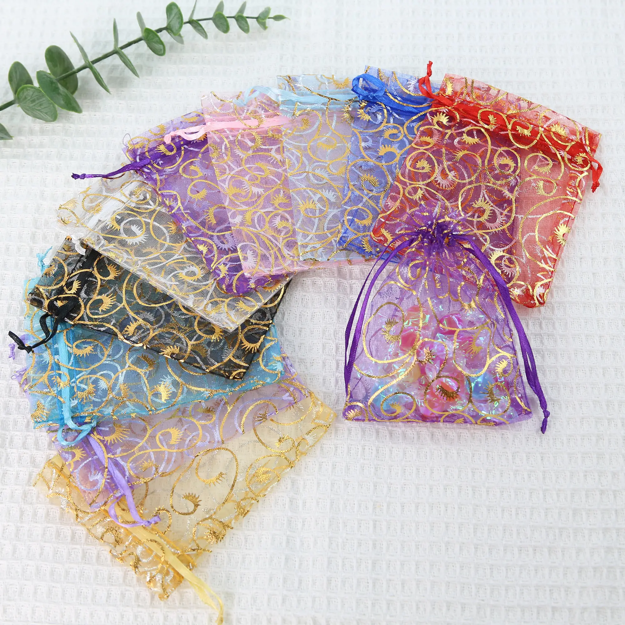 50 قطعة أكياس الأورجانزا رمش حقائب للهدايا أكياس شبكية صغيرة الحجم الرباط أكياس المجوهرات أكياس الهدايا الصغيرة لحقائب هدايا الزفاف