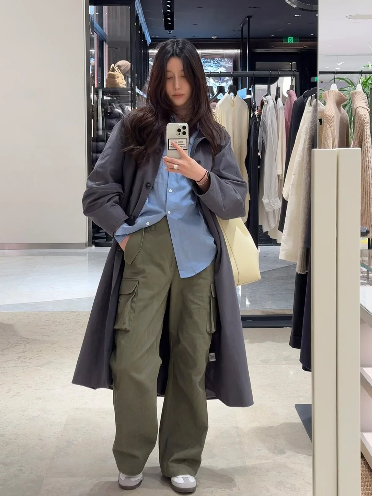 

Женское длинное пальто большого размера ey Blue, весна 2025 г., простая свободная верхняя одежда Lazy Sle Commute Sle Pure Color