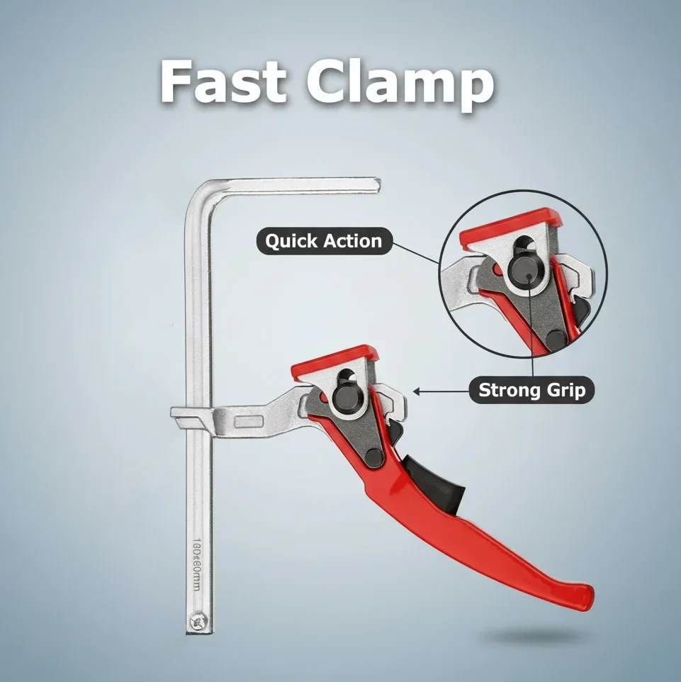Quick Release Ratcheting Table Clamp for MFT Table Ratchet Track Saw Guide Rail Clamp  Fast Fixed F Clamp Woodworking Tool
