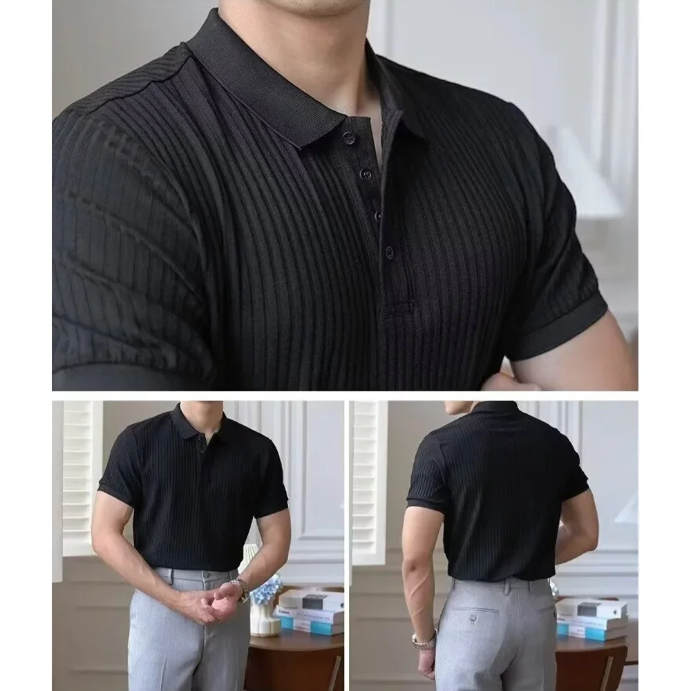 Männer Sommer Kurzarm Polo Dünne Casual Sportswear Hundert Stretch Tasten Koreanische Mode T-shirt männer Tops – Detail 6