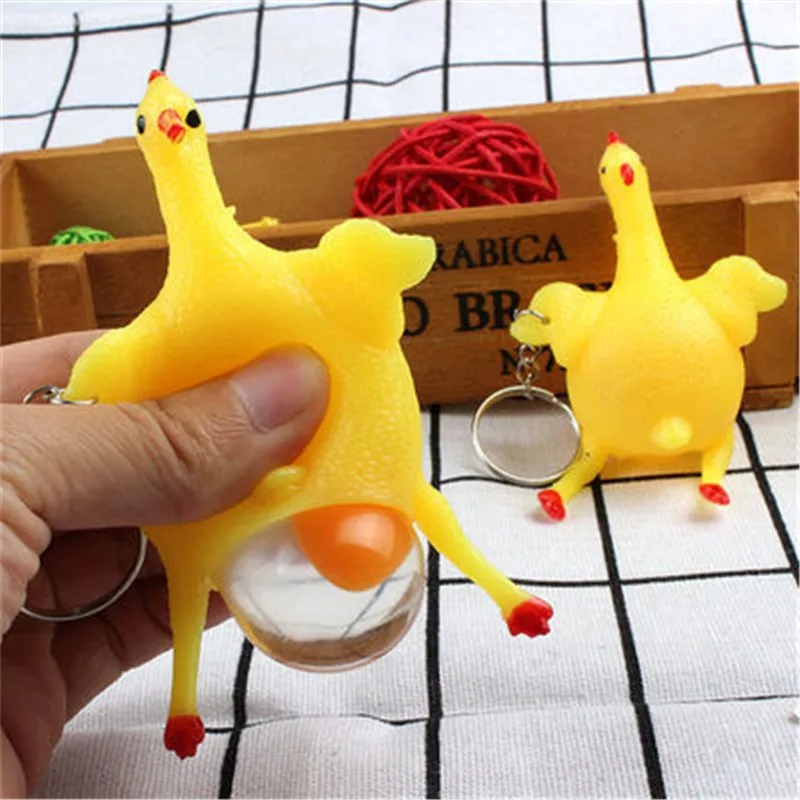 Cute Chicken Egg Laying Hens Crowded Stress Ball Keychain Creative Funny Spoof Tricky Gadgets Toy Chicken Keyring Key Chains