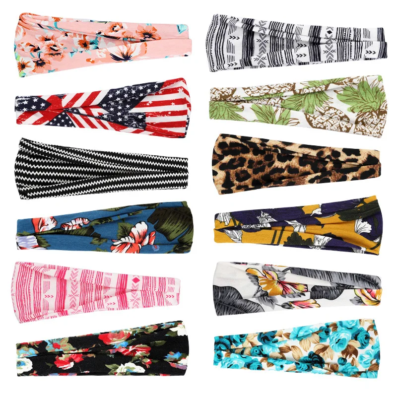 Hippie Cotton Floral Print Headbands Turbans for Women Accesorios Sports Yoga Soft Width Hair Bands Washing Headwear 2023 New