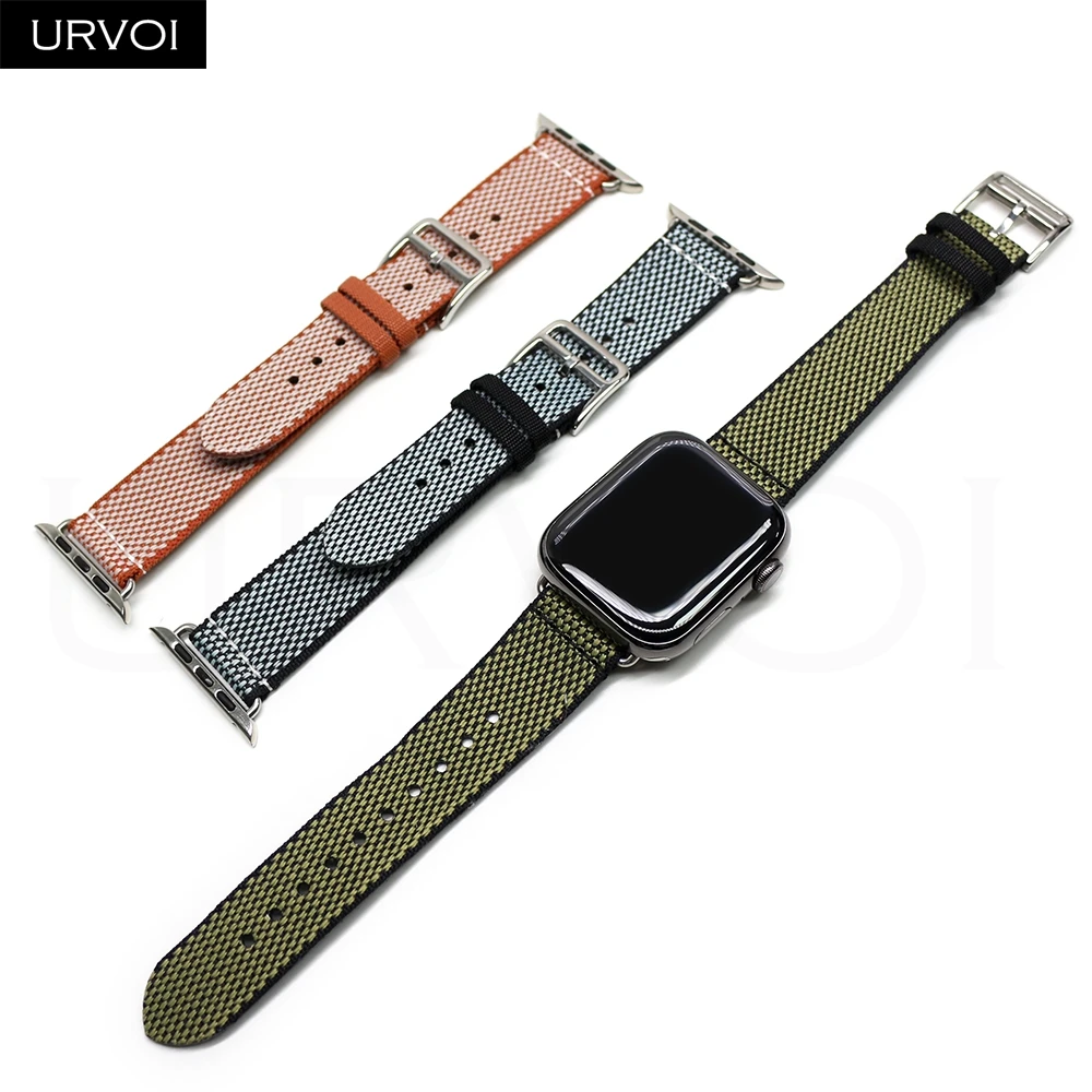 

Ремешок URVOI Toile H Single Tour для Apple Watch Series 11, 10, 9, 8, 7 SE3, холщовый ремешок в клетку для iWatch, аксессуары классического дизайна