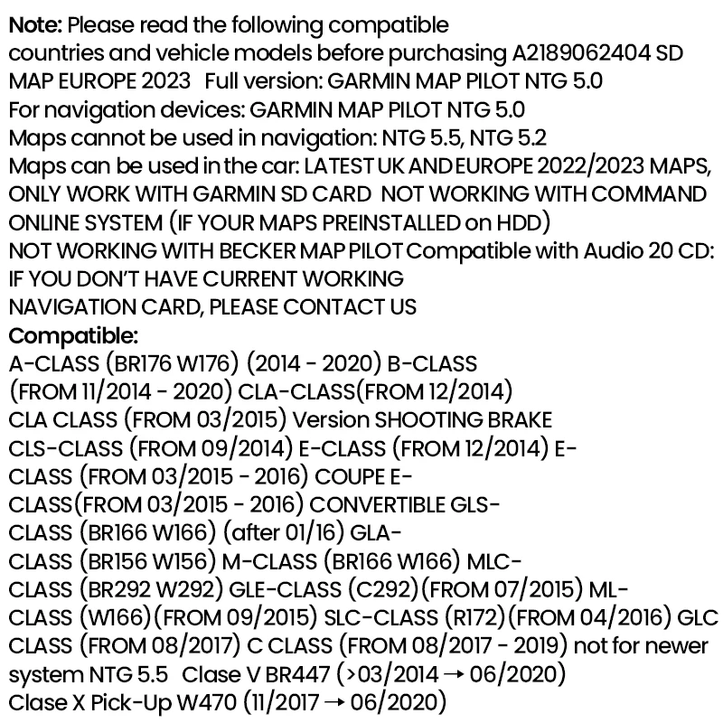 NEW FOR MERCEDES GARMIN SD CARD 2023 V19 CAR NAVIGATION MAP SAT NAV GPS MAP SD CARD (A218) A - B - CLA - GLA -...