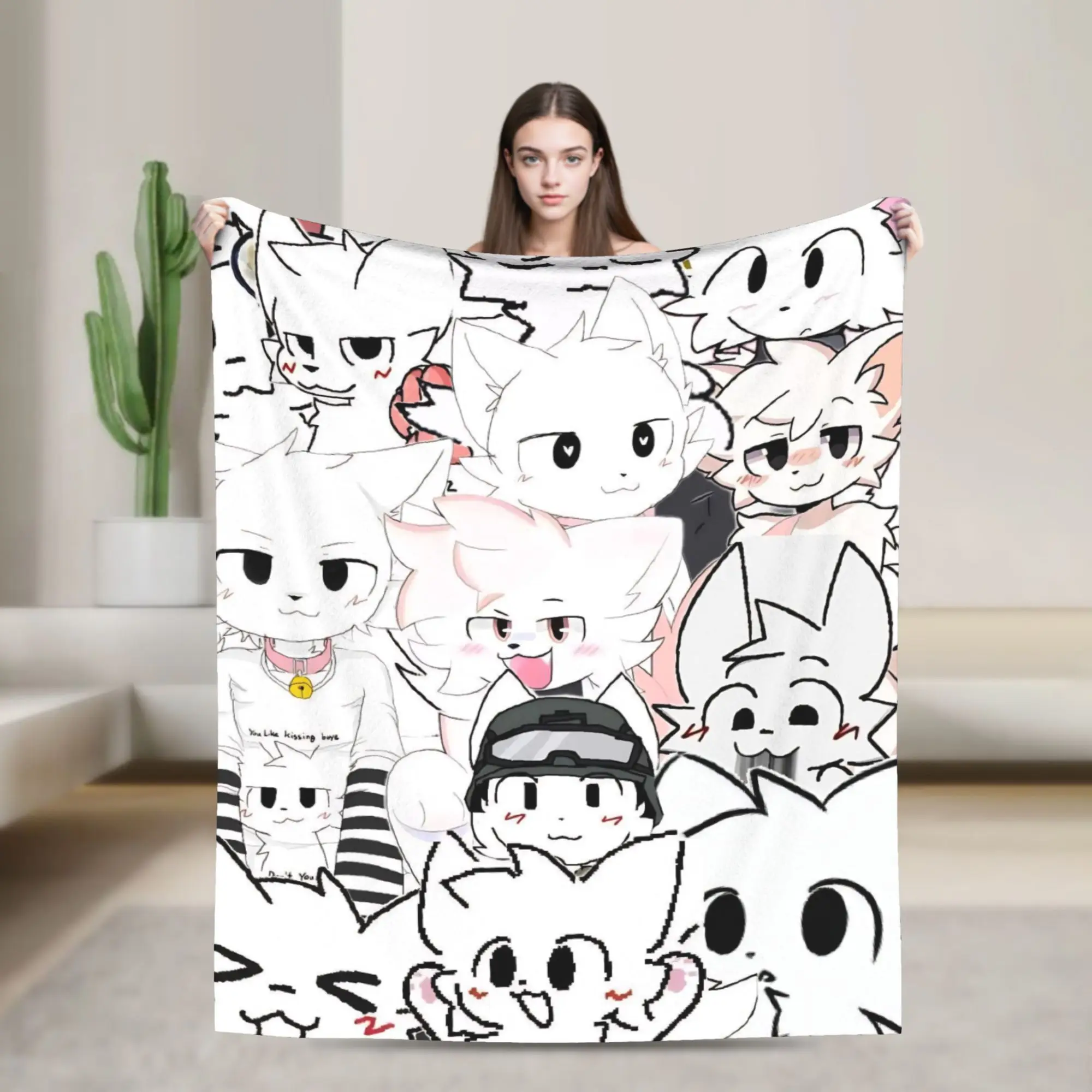 

Вязаные одеяла Boykisser Silly Cat, фланелевые пушистые мягкие пледы с героями мультфильмов для путешествий в самолете, покрывало