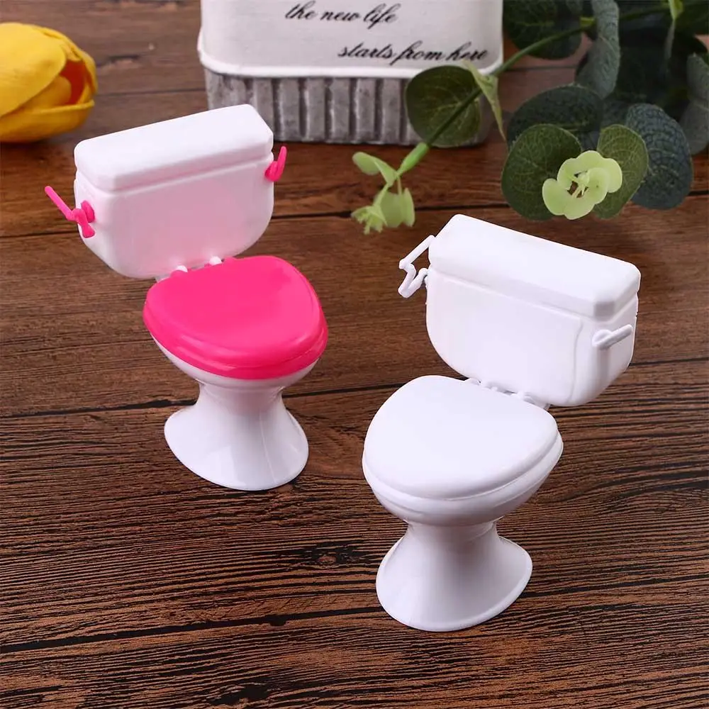 Accesorios de baño para bebé, muebles de inodoro rosa, muebles de casa de muñecas, inodoro blanco, modelado Vintage