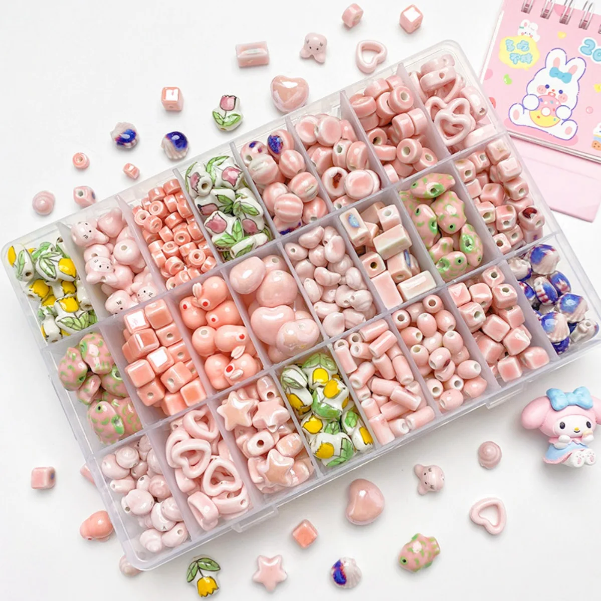 Powder Cherry Blossom Ceramic Tulip Square Loose Spacer Beads DIY Hand Braided Cord Bracelet Necklace Jewelry Findings
